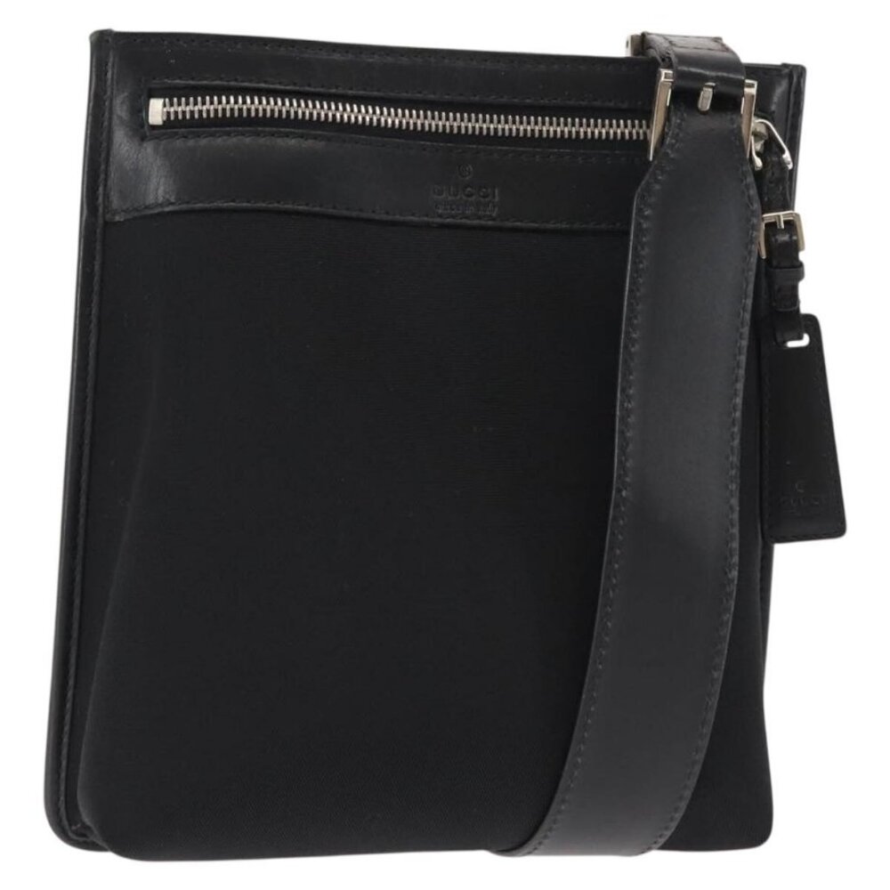 Authentic GUCCI Shoulder Bag Canvas Leather Black